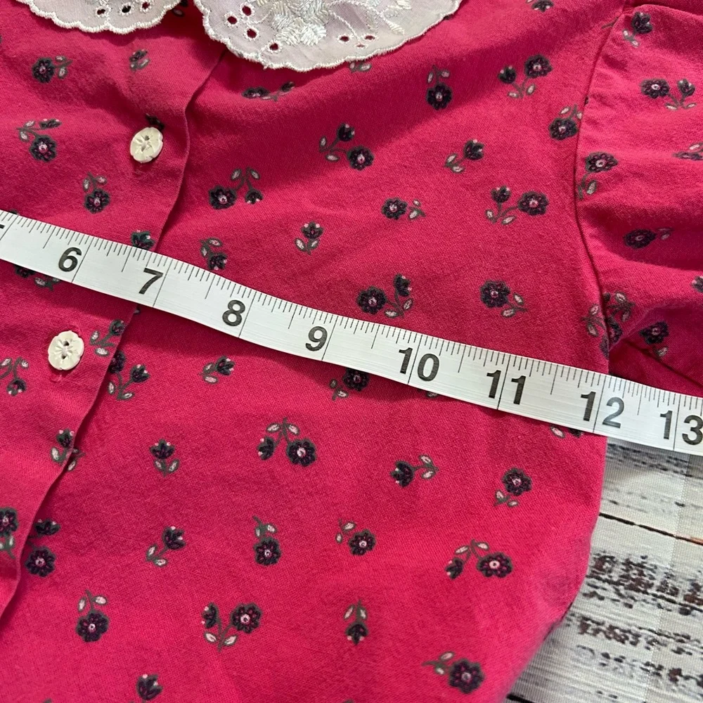 Vintage Pink Cottagecore Floral Cotton Kids Dress‎ 4-5y with lace